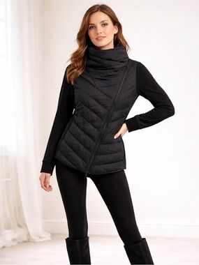 HYBA - Black Asymmetrical zipper High Neck puffer jacket Mixed Media